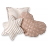 3tlg Kissen-Set - Braun-Punktemuster/beige gestreift