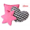 3tlg Kissen-Set - Chevron schwarz/ dunkel rosa