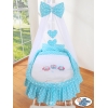 Baby Stubenwagen mit Himmel - Eulen Bigi Zibi & Adele türkis
