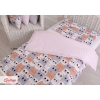 Babybett Bettwäsche Set 2-tlg 100x135cm Mini - rosa-grau Katzen