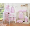 Babybett 100x135 cmBettwäsche Set 7-tlg mit Betthimmel - Hängende Herzen Rosa-Punktemuster