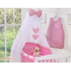 Babybett Bettwäscheset 11-tlg mit Moskitonetz Babybett - Hängende Herzen rosa kariert