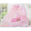Babybett Bettwäscheset 11-tlg mit Moskitonetz - Hängende Herzen rosa