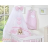 Babybett Bettwäscheset 11-tlg mit Moskitonetz - Hängende Herzen rosa kariert