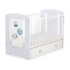 Grau Weiß Babybett mit Schublade MAXI 120x60cm Eulen