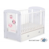 Grau Babybett mit Schublade MAXI 120x60cm Eulen Grau Rosa
