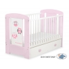 Babybett mit Schublade MAXI 120x60cm Eulen Grau Rosa