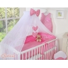 Babybett Moskitonetz aus Chiffon - Hängende Herzen dunkel rosa kariert