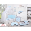 Babybettwäsche Set 5-tlg mit Moskitonetz - blaue Hasen