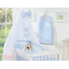 Babybettwäsche-Set 5-tlg mit Moskitonetz - Hängende Herzen blau kariert