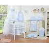 Babybettwäsche-Set 5-tlg mit Moskitonetz - Hängende Herzen blau kariert