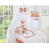 Babybettwäsche Set 5-tlg mit Moskitonetz - Hängende Herzen orange gestreift