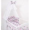 Babybettwäsche Set 5-tlg mit Moskitonetz - rosa Blumen-Muster