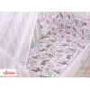 Babybettwäsche Set 5-tlg mit Moskitonetz - rosa Blumen-Muster