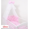 Babybettwäsche Set 5-tlg mit Moskitonetz - rosa Hasen