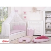 Babybettwäsche Set 5-tlg mit Moskitonetz - weiß-weinrote Sternchen