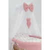 Babykorb mit Himmel auf große Rädern mit Rosa Bettwäsche-Set