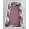 Bettschlange Geflochten - Kopfschutz für Babybett XXL- pastellviolett- grau - anthrazit