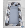 Bettschlange Geflochten Zopf Babybett XXL- pastellblau- grau - anthrazit
