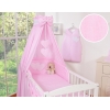 Babybettset 11-tlg mit Betthimmel - Hängende Herzen rosa gestreift