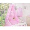 Babybettset 11-tlg mit Betthimmel - Hängende Herzen rosa gestreift