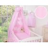 Babybettset 11-tlg mit Betthimmel - Hängende Herzen rosa gestreift