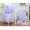 Komplett Babybettwäsche Set 11-tlg mit Himmel für Babybett - Hängende Herzen Lila-Punktemuster