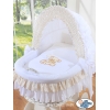 Bettwäsche für Stubenwagen Set 2-tlg  mit Stickerei Bär mit Schleife Weiß-Beige