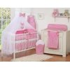Bettwäsche Set Babybett 7-tlg mit Moskitonetz - Hängende Herzen dunkel rosa kariert