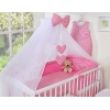 Bettwäsche Set Babybett 7-tlg mit Moskitonetz - Hängende Herzen dunkel rosa kariert