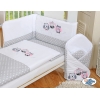 Bettwäsche Set für Babybett 3-tlg - Eulen Bigi Zibi & Adele grau-rosa