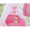 Bettwäscheset 11-tlg mit Moskitonetz für Babybett - Hängende Herzen dunkel rosa kariert