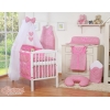 Bettwäscheset 11-tlg mit Moskitonetz für Babybett - Hängende Herzen dunkel rosa kariert