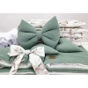 Bezug-Set mit Himmel aus Tüll in Khaki für Weidenkorb auf Gestell mit Rollen