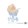Blau Weide Puppenwagen Bettwäsche Beige mit Weiß Punktmuster aus Korb