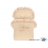 Blau Weide Puppenwagen Bettwäsche Beige mit Weiß Punktmuster aus Korb
