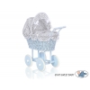Blau Weide Puppenwagen aus Korb Bettwäsche Grau Kariert nr 31699-619