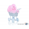 Puppenwagen Korb Blau Weide Bettwäsche Rosa Kariert nr 31699-377
