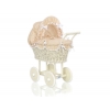 Creme Weide Puppenwagen Rattangeflecht Bettwäsche Beige mit Weiß Punktmuster nr 101699-529