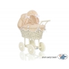 Creme Weide Puppenwagen Rattangeflecht Bettwäsche Beige mit Weiß Punktmuster nr 101699-529