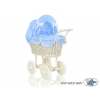 Creme Weide Puppenwagen Rattan Geflecht Bettwäsche Blau mit Weiß Punktmuster nr 101699-588