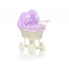 Creme Rattangeflecht  Weide Puppenwagen Bettwäsche Lila mit Weiß Punktmuster nr 101699-534