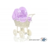 Creme Rattangeflecht  Weide Puppenwagen Bettwäsche Lila mit Weiß Punktmuster nr 101699-534