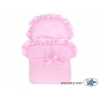 Creme Weide Puppenwagen Bettwäsche Rosa Kariert  Rattangeflecht