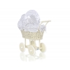 Creme Weide Puppenwagen Bettwäsche Weiß mit Marineblau Punktemuster nr 101699-727