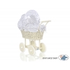 Creme Weide Puppenwagen Bettwäsche Weiß mit Marineblau Punktemuster nr 101699-727