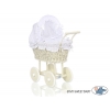 Creme Weide Geflecht Puppenwagen Weiß Weiß mit Stickerei nr 101699-906