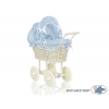 Creme Weide Rattangeflecht Vintage Puppenwagen Bettwäsche blaue Blümchen nr 101699-532