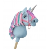 Einhorn Steckenpferd Blau mit bunter Mähne - A4 bunt