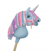 Einhorn Steckenpferd Blau mit bunter Mähne - A4 bunt
